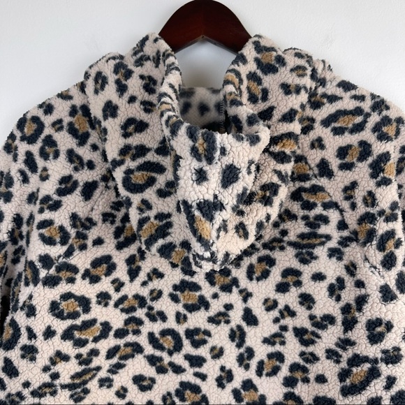 American Eagle Outfitters Animal Print Leopard Sherpa Fleece Hoodie Sweatshirt - Picture 7 of 10